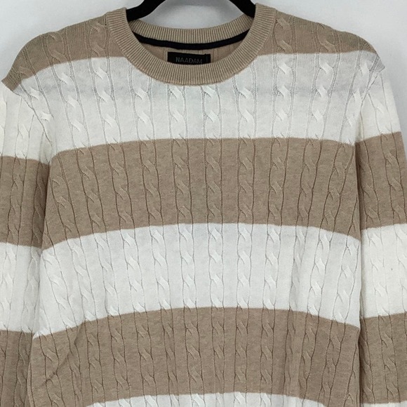 NEW! NAADAM Size Medium Cashmere Striped Cable Crewneck Sweater $375 msrp J6-8 - Picture 4 of 11